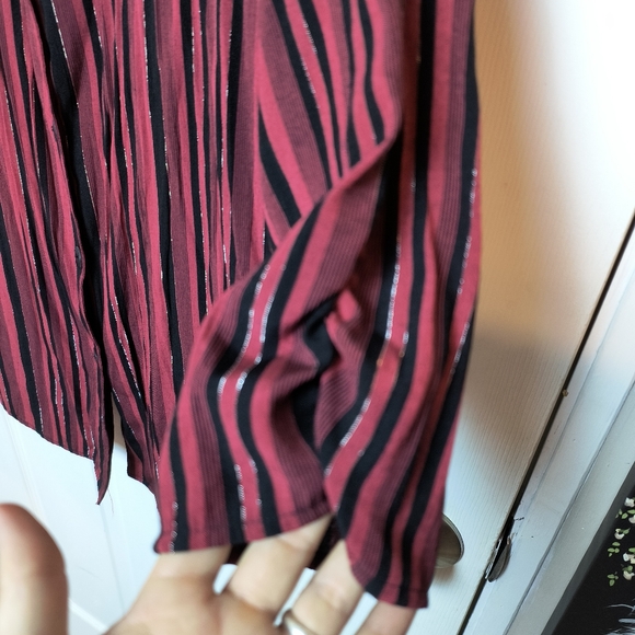 Vtg CB COLLECTIONS Top Womens 1X Striped Button up Blouse 3/4 Ruched Sleeve Red - Picture 3 of 8